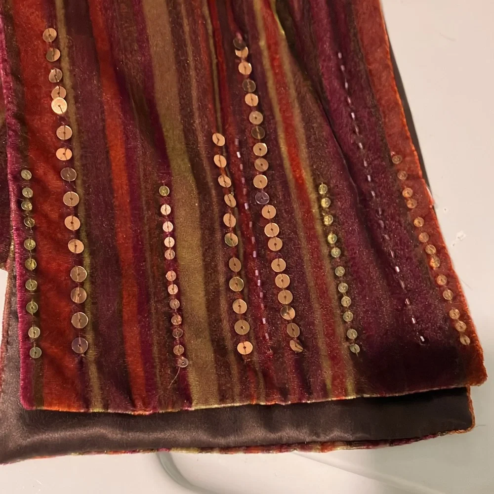 Striped Velvet Scarf with Sequins brown red